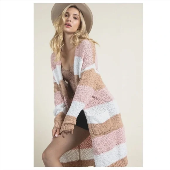 NEW Long Popcorn Texture Colorblock Pocket Cardigan S/ML - Picture 5 of 8